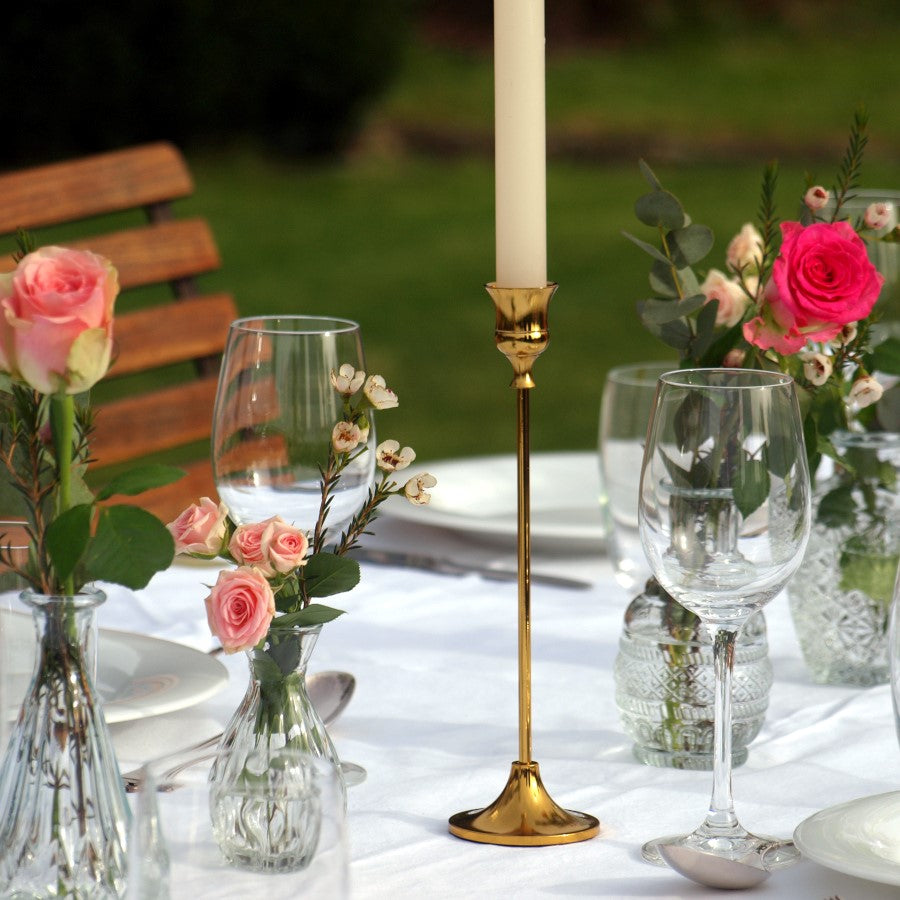 Kerzenhalter elegant in gold für Hochzeit mieten – Tischzauber Hochzeitsverleih