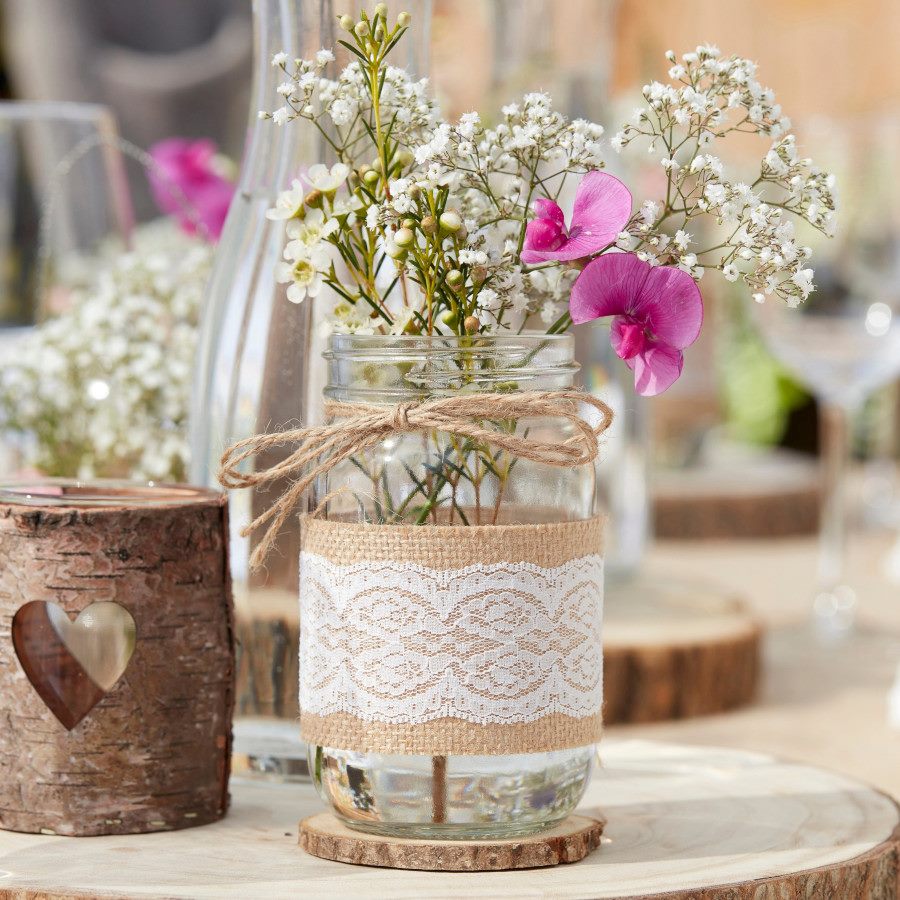 Vase mit Jute für Hochzeit mieten