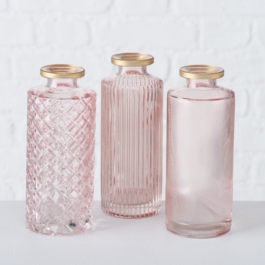 Vasen 3er Set rosa mit Goldrand für Hochzeit mieten
