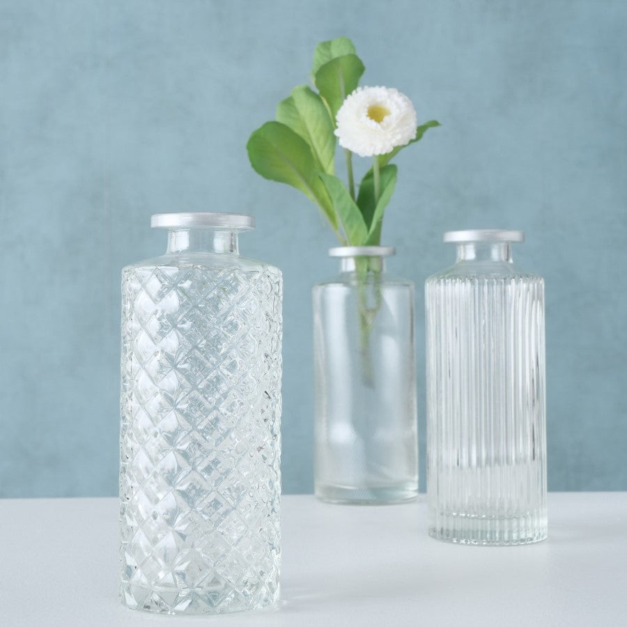 Vasen mit silbernem Rand für Hochzeit mieten