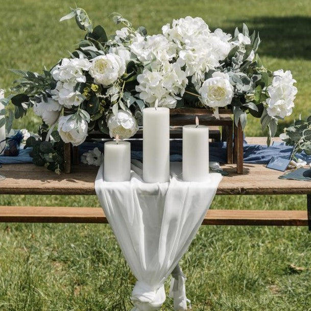 LED Stumpenkerze in Weiß für Hochzeit mieten – Tischzauber Hochzeitsverleih