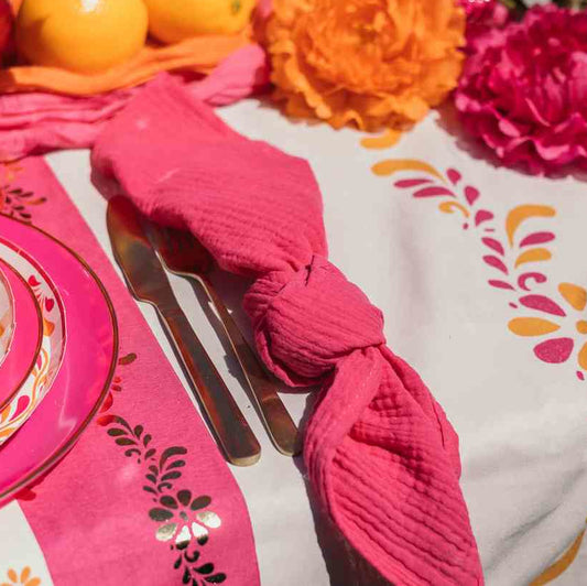 Musselin Serviette in pink für Hochzeit mieten