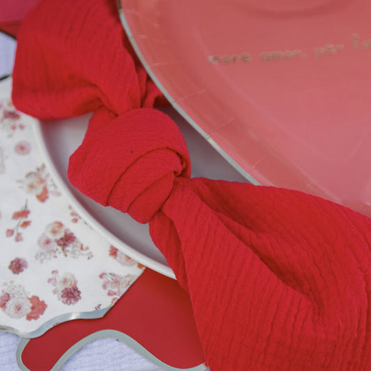 Musselin Serviette in rot für Hochzeit mieten