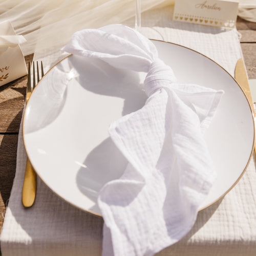 Musselin Serviette weiß für Hochzeit mieten