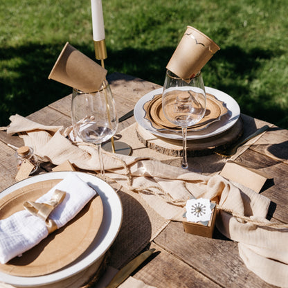 Musselin Tischläufer Beige für Hochzeit mieten – Tischzauber Hochzeitsverleih