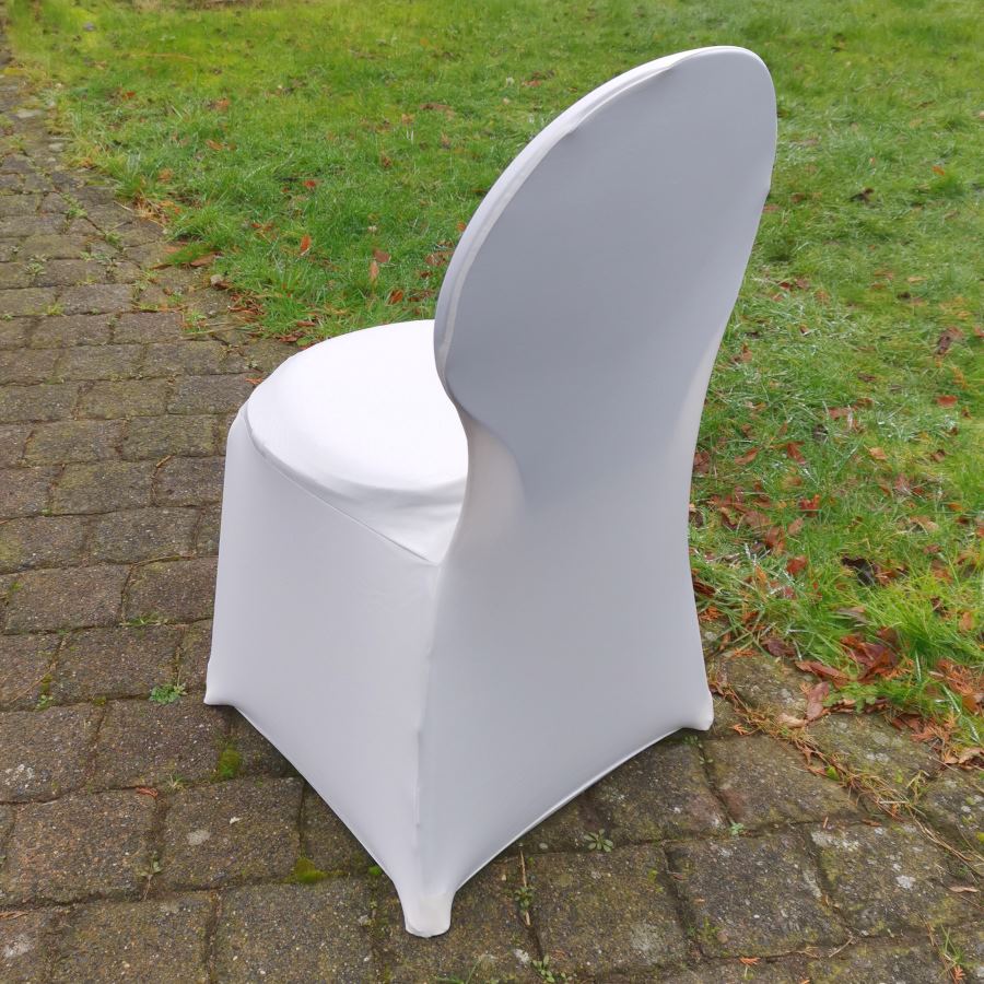 Stuhlhusse Stretch in cremeweiß für Hochzeit mieten