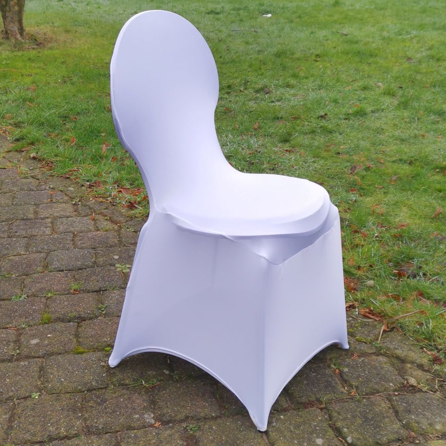 Stuhlhusse Stretch in weiß für Hochzeit mieten