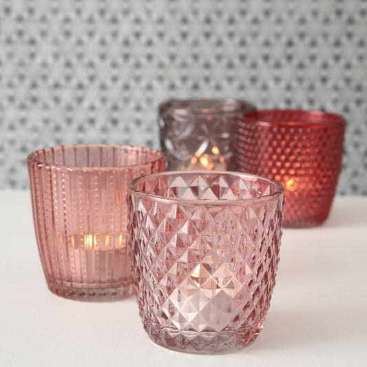 Teelichtglas 4er Set, rot/rosa
